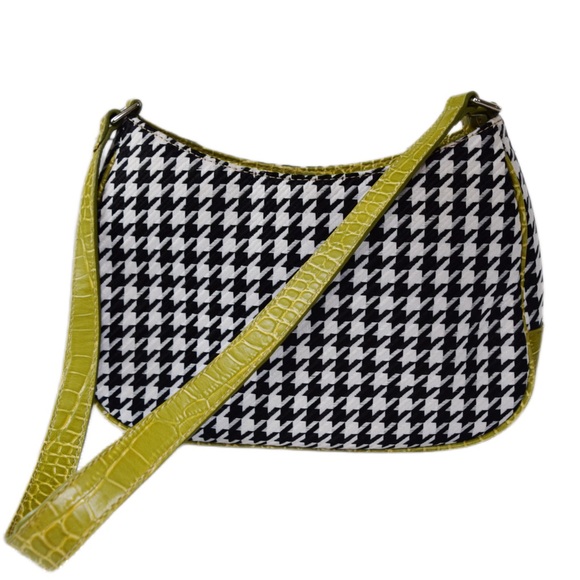 LIZ CLAIBORNE Retro Houndstooth Lime Green Shoulder Bag Purse - Picture 5 of 12